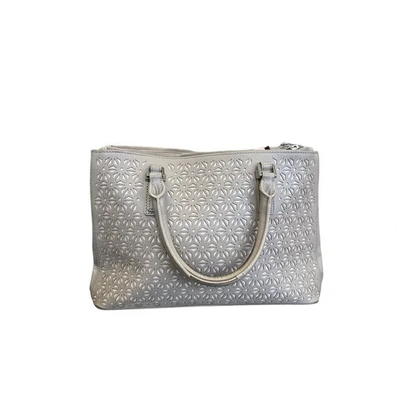 Tory Burch Robinson Laser Cut Satchel Bag Taupe - Picture 3 of 5